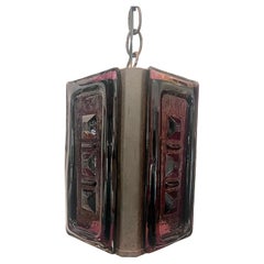Erik Hoglund Pendant Chandelier lamp Kosta Boda 1960s Sweden Glass & Metal