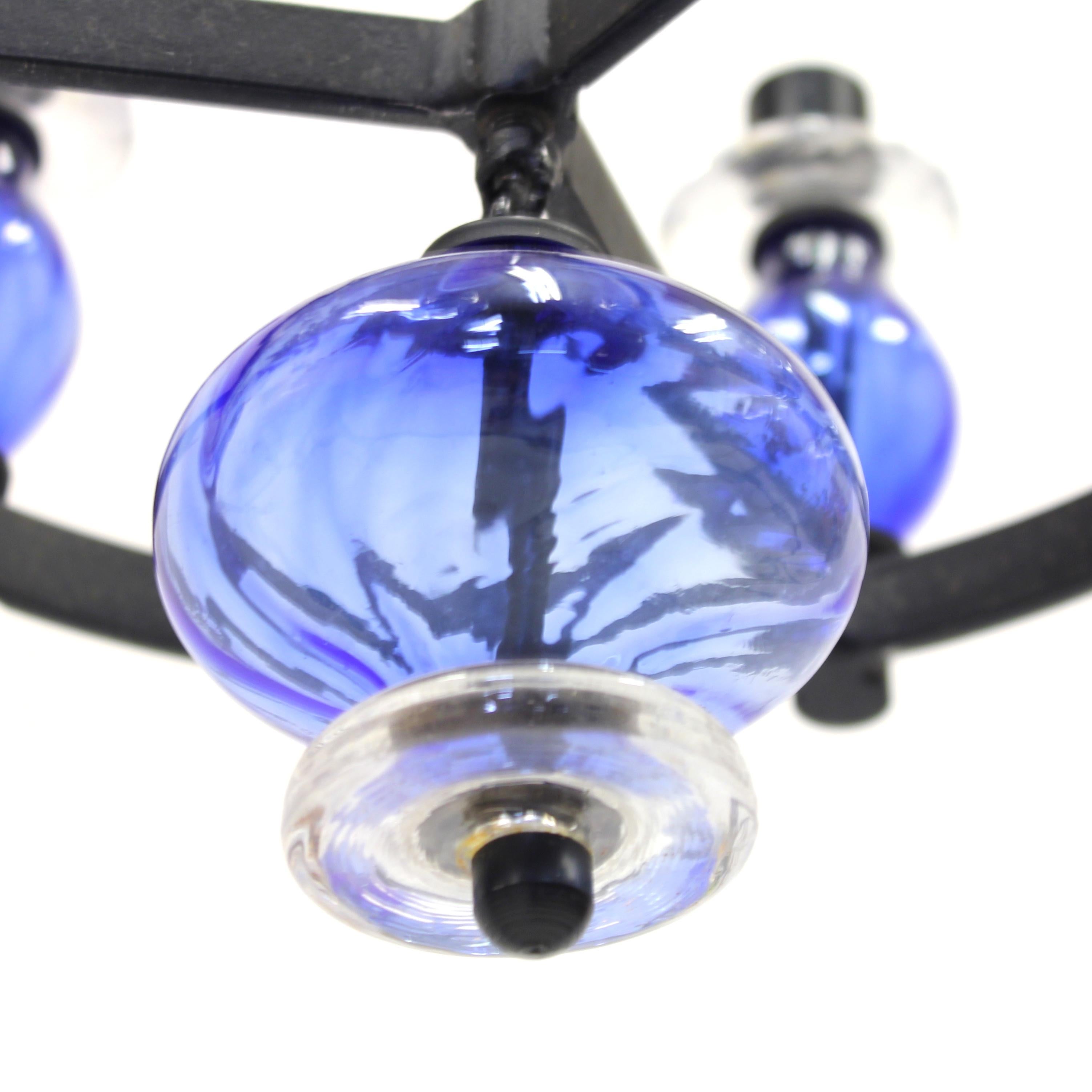 Erik Höglund, Rare Glass and Wrought Iron Chandelier, Boda Smide, 1960s For Sale 6