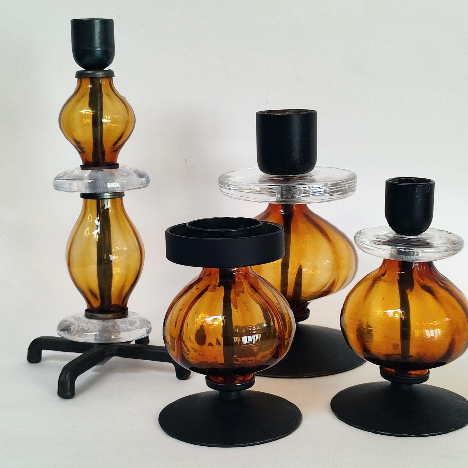 Painted Erik Hoglund Set of Four Candle Holders, Mid-Century Sweden