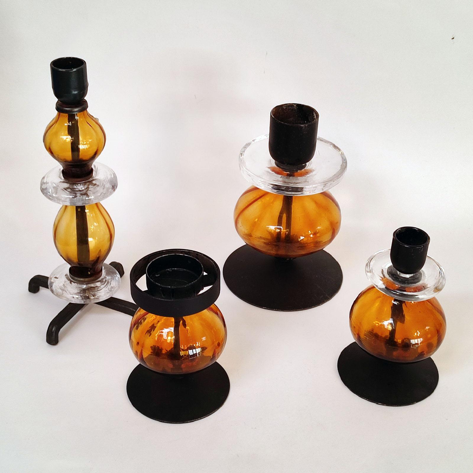 Mid-20th Century Erik Hoglund Set of Four Candle Holders, Mid-Century Sweden