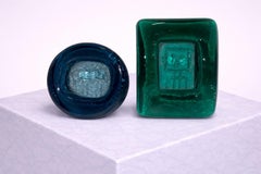 Erik Höglund Set of Two Art Glass “Robot” Ashtrays, Kosta Boda, Sweden, 1960s