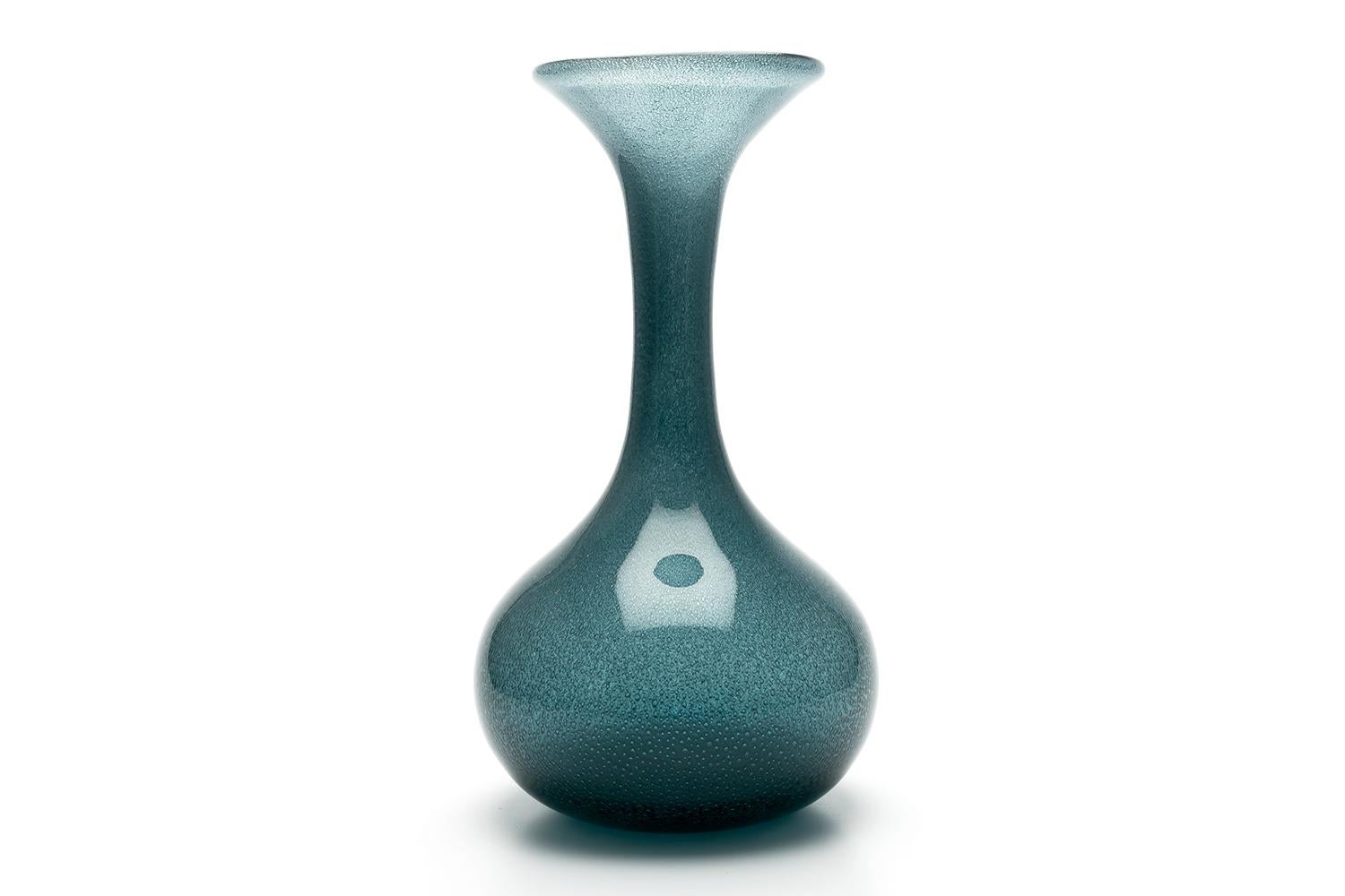 Scandinavian Modern Erik Hoglund / Vase 'Blue Grey Carbrundum' / Boda Glasbruk / 1950s