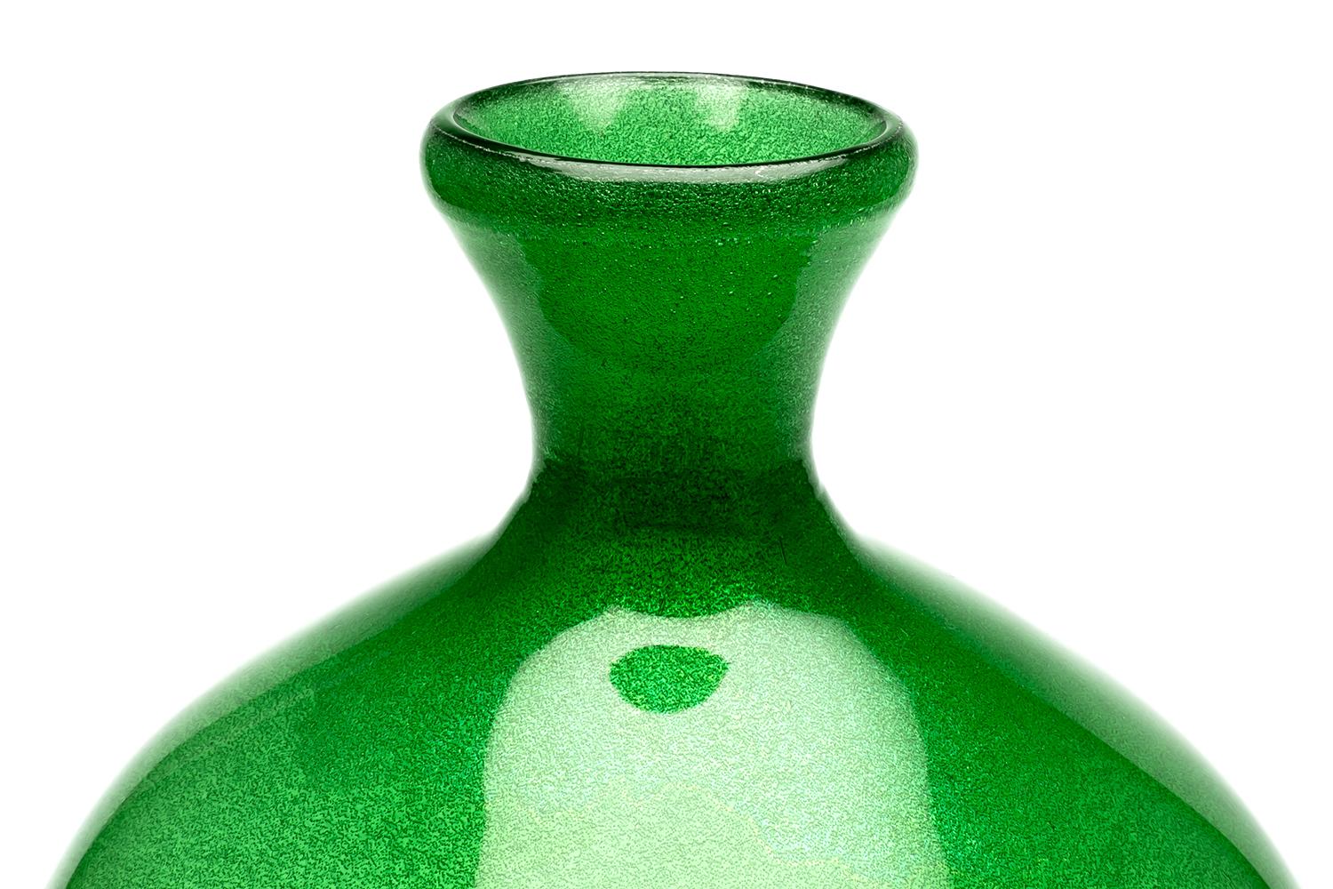 Blown Glass Erik Hoglund / Vase 'Green Carbrundum' / Boda Glasbruk / 1950s