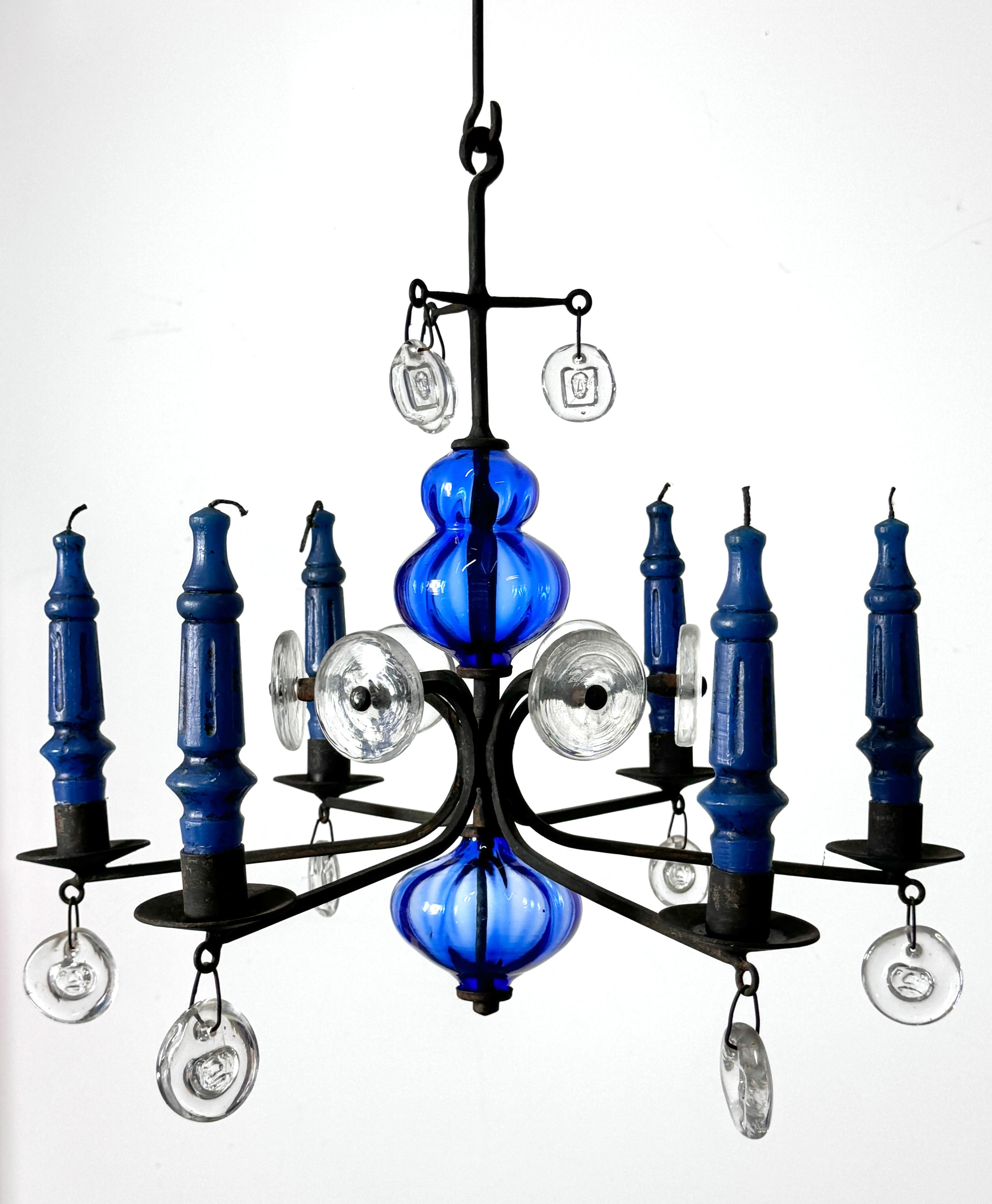 Candelabro colgante de hierro forjado y cristal de Erik Hoglund para Boda Años 60 en Bueno estado para la venta en Troy, MI