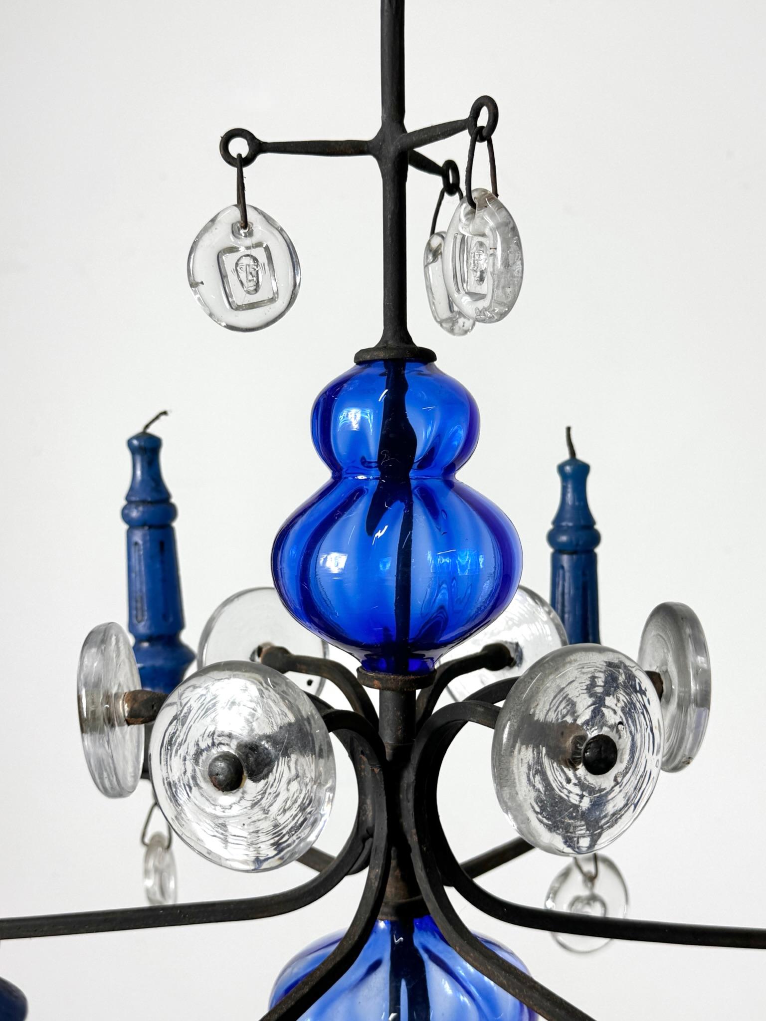 Candelabro colgante de hierro forjado y cristal de Erik Hoglund para Boda Años 60 Vidrio artístico en venta