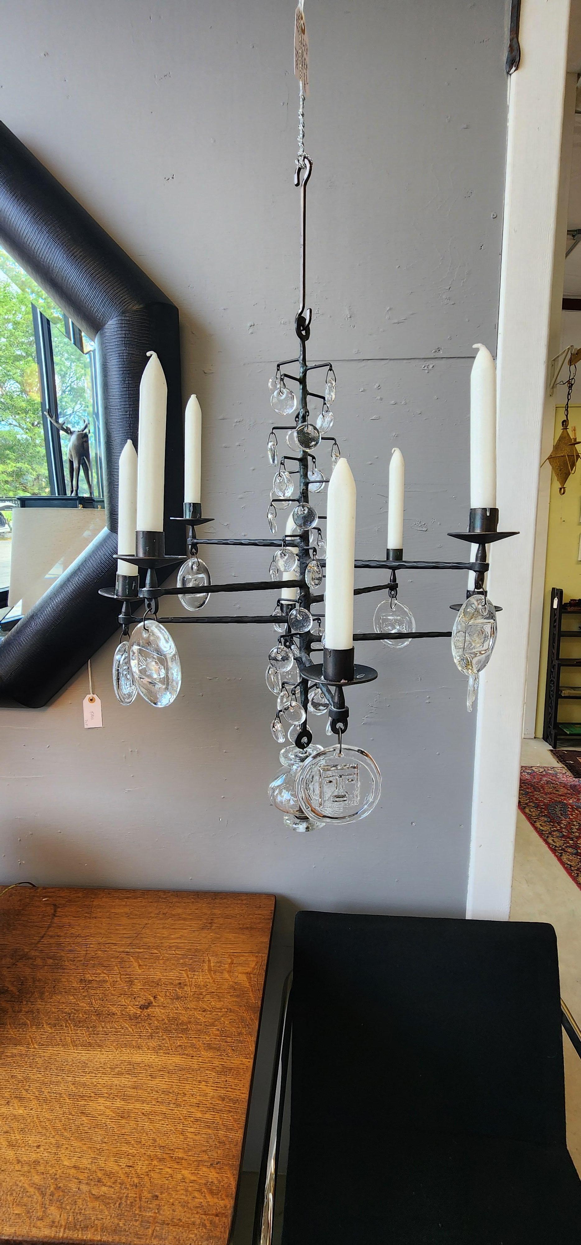 Erik Hogluund Rare Size Chandelier In Glass and Iron 3
