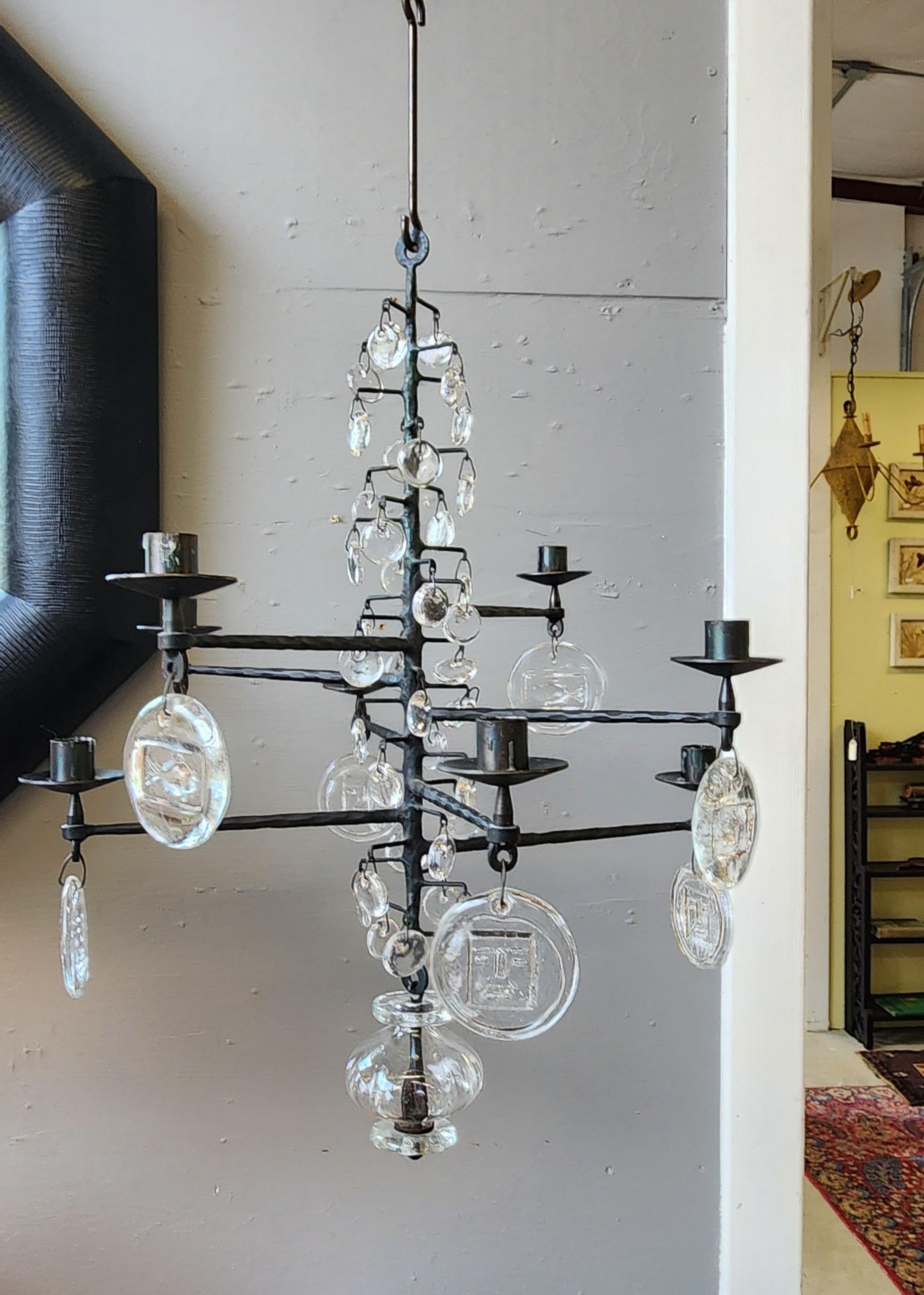 Very rare size Chandelier by Erik Hoagland. Created in the 1960s in Sweden. True pure Scandinavian mid-century design. This piece retains every single original piece to it. Also retaining the original patina. No this item has not been wired. It