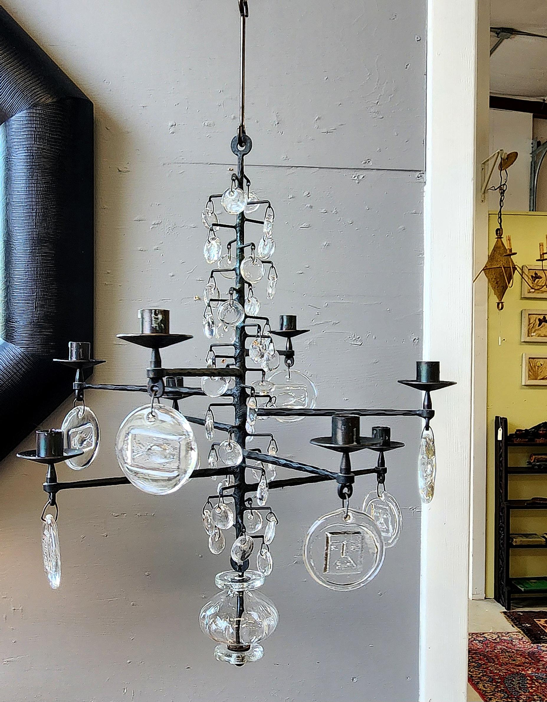 Mid-Century Modern Erik Hogluund Rare Size Chandelier In Glass and Iron