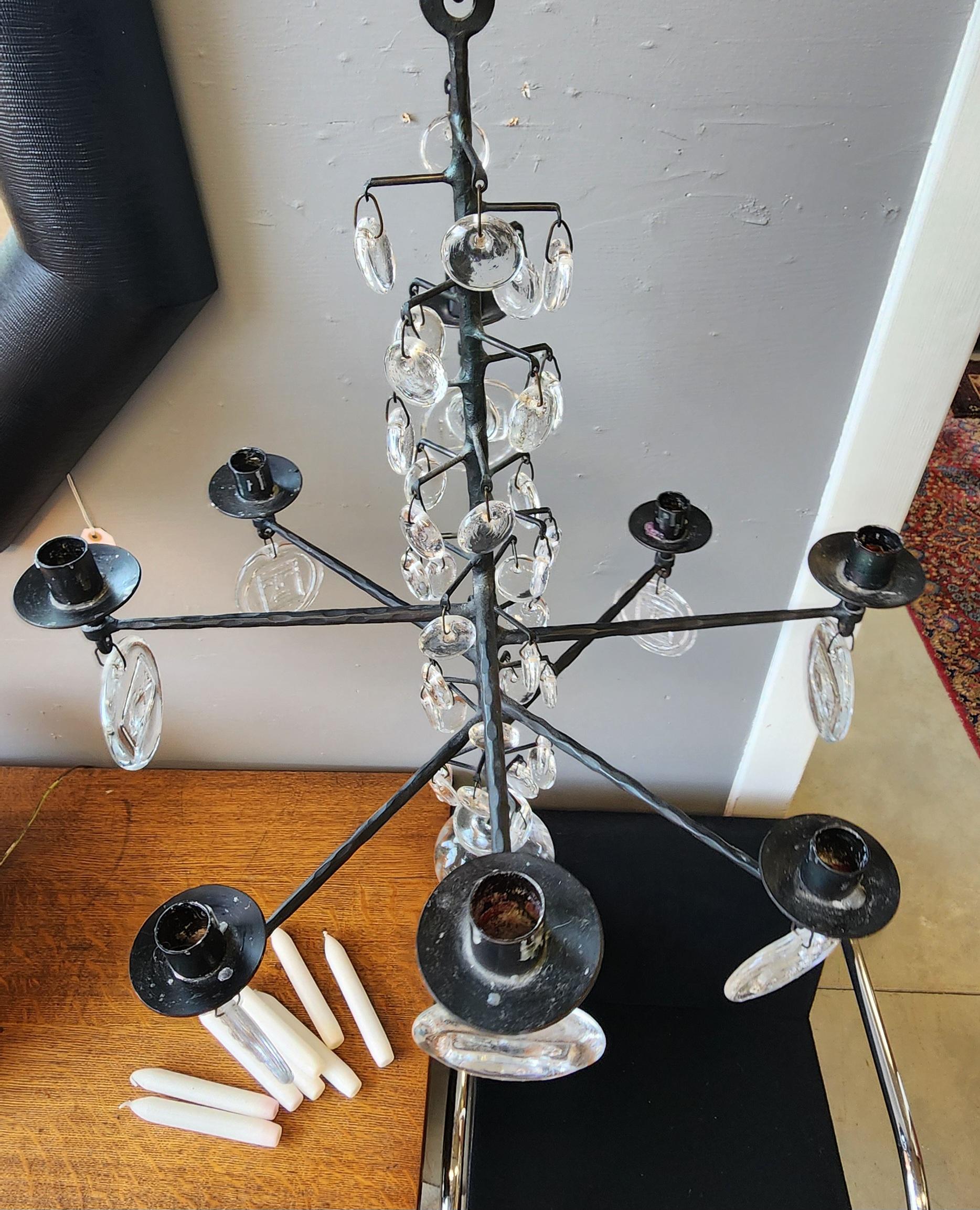 Swedish Erik Hogluund Rare Size Chandelier In Glass and Iron
