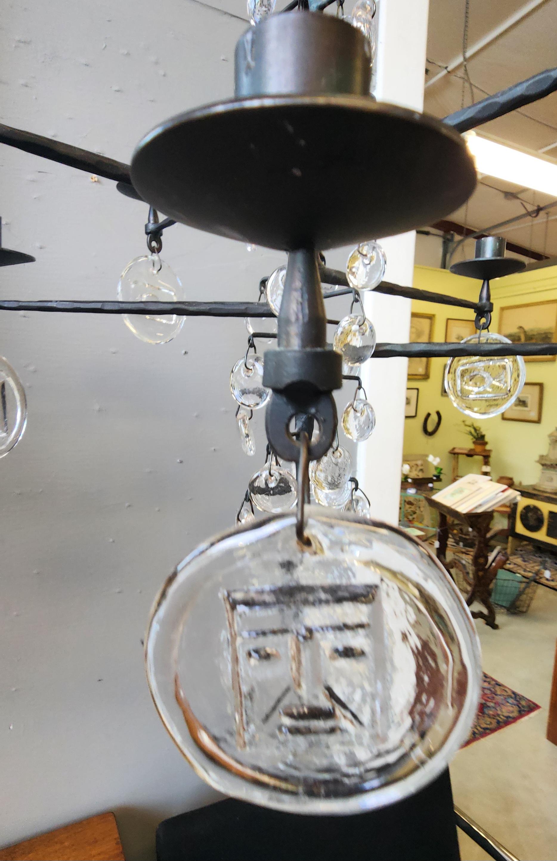 Mid-20th Century Erik Hogluund Rare Size Chandelier In Glass and Iron
