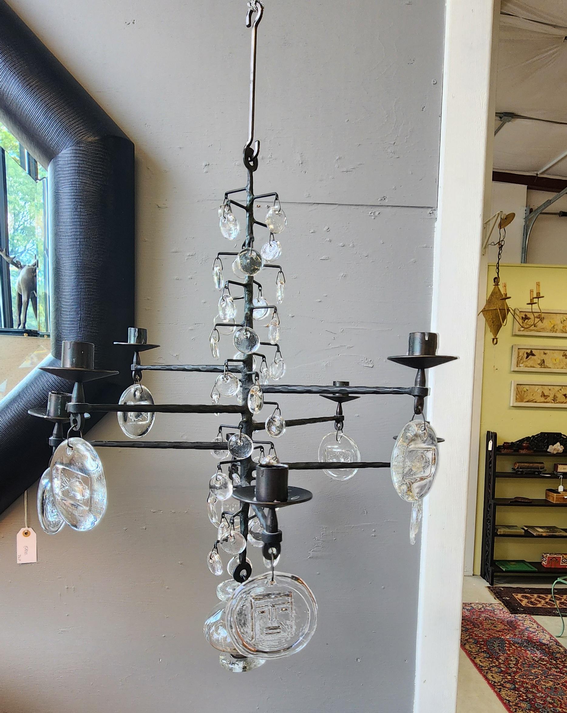Erik Hogluund Rare Size Chandelier In Glass and Iron 1