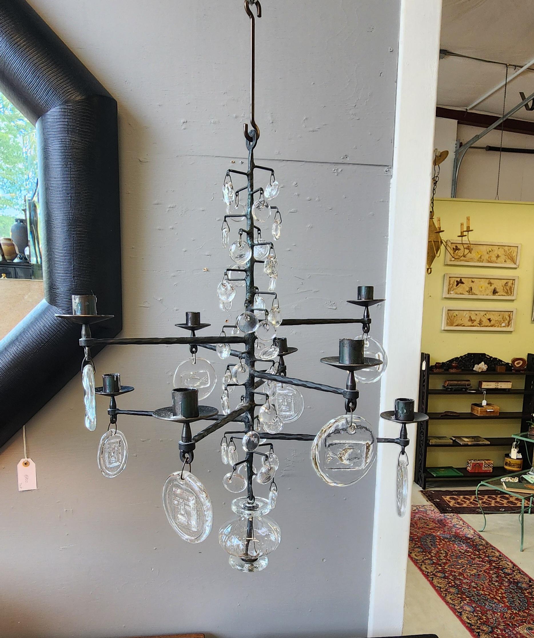 Erik Hogluund Rare Size Chandelier In Glass and Iron 2