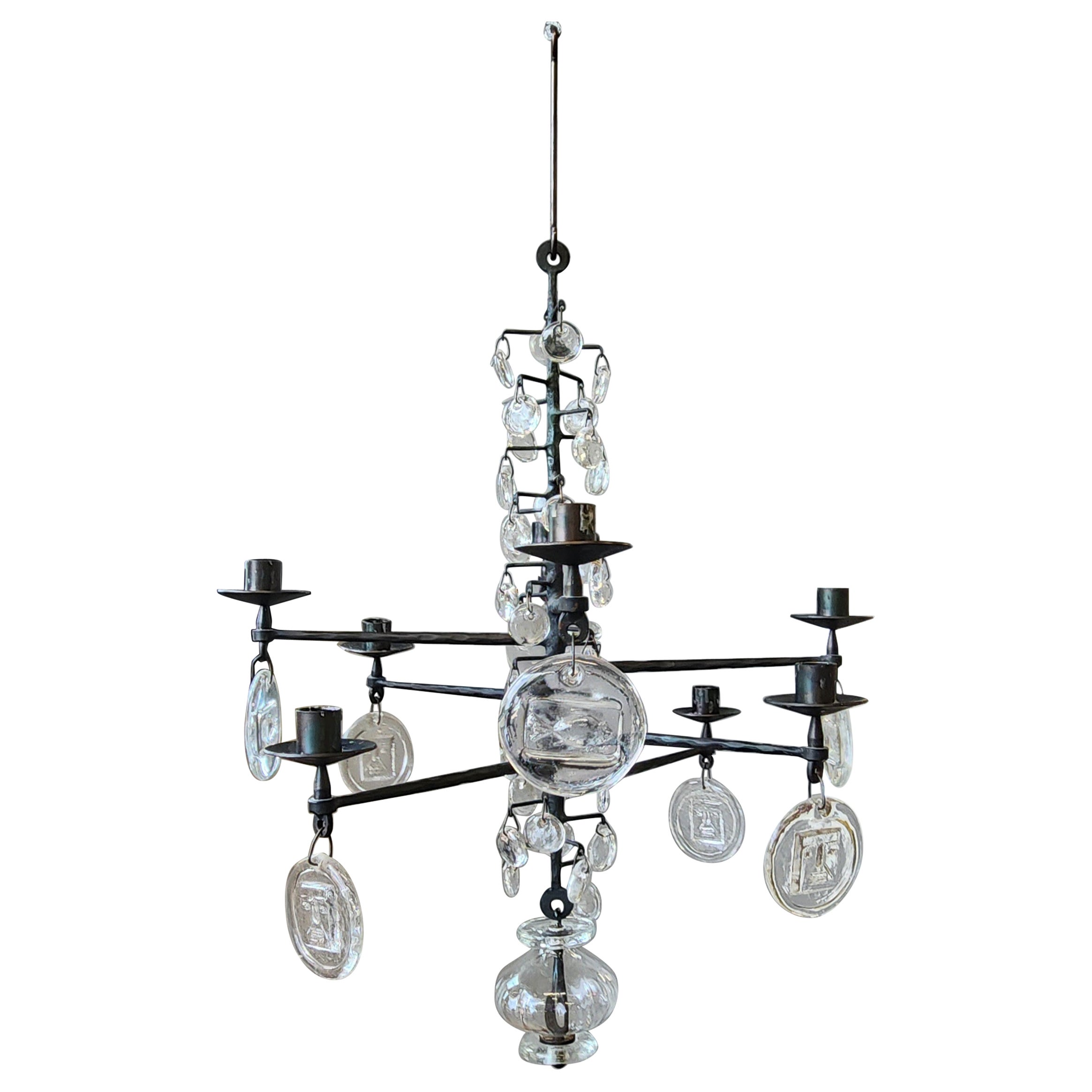 Erik Hogluund Rare Size Chandelier In Glass and Iron
