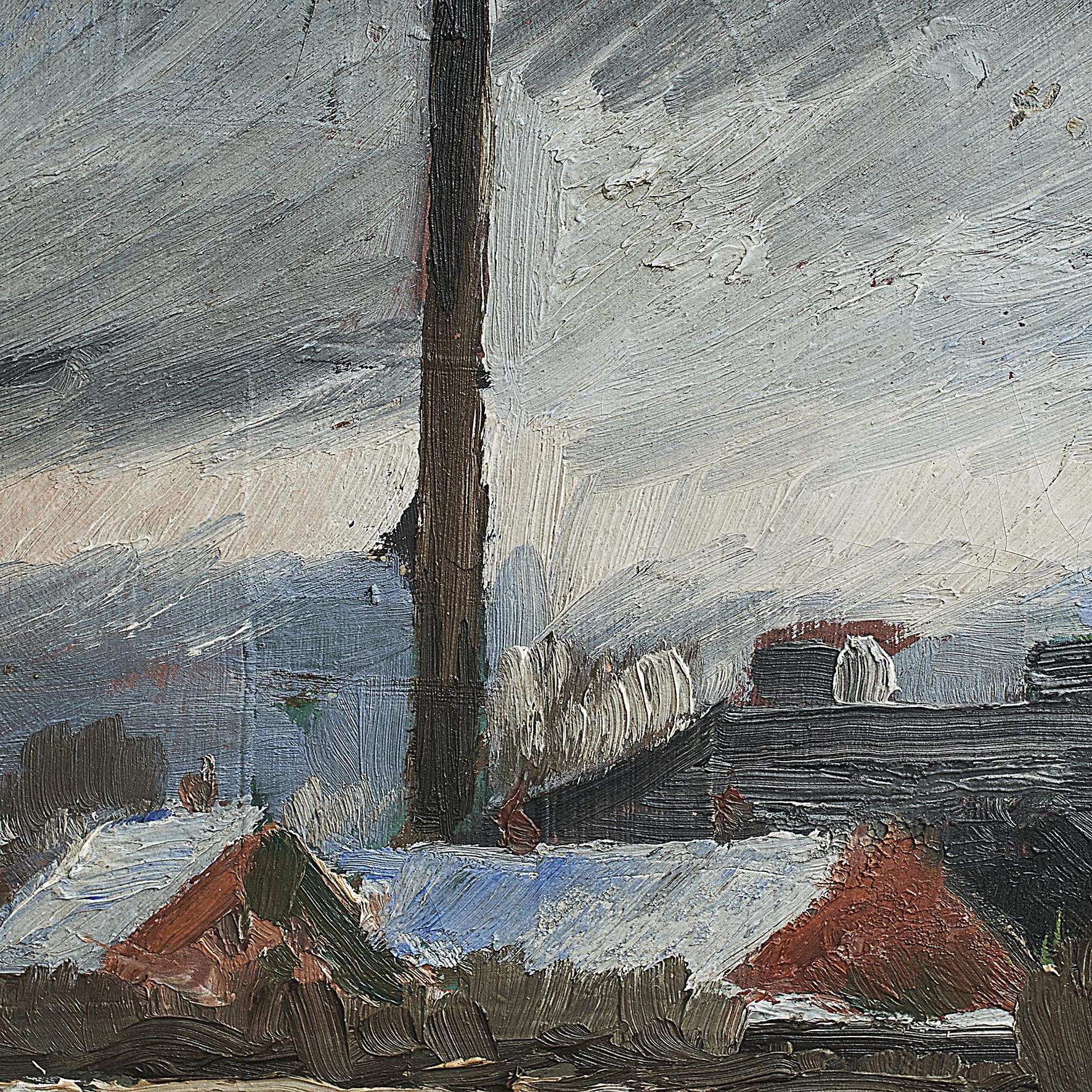 Danois Peinture d'un paysage d'hiver avec des maisons, Erik Hoppe en vente