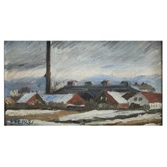 Erik Hoppe Painting of a Winter Landscape with Houses