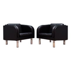 Erik Jørgensen Black Leather Armchairs Vintage, 1970s Danish Design