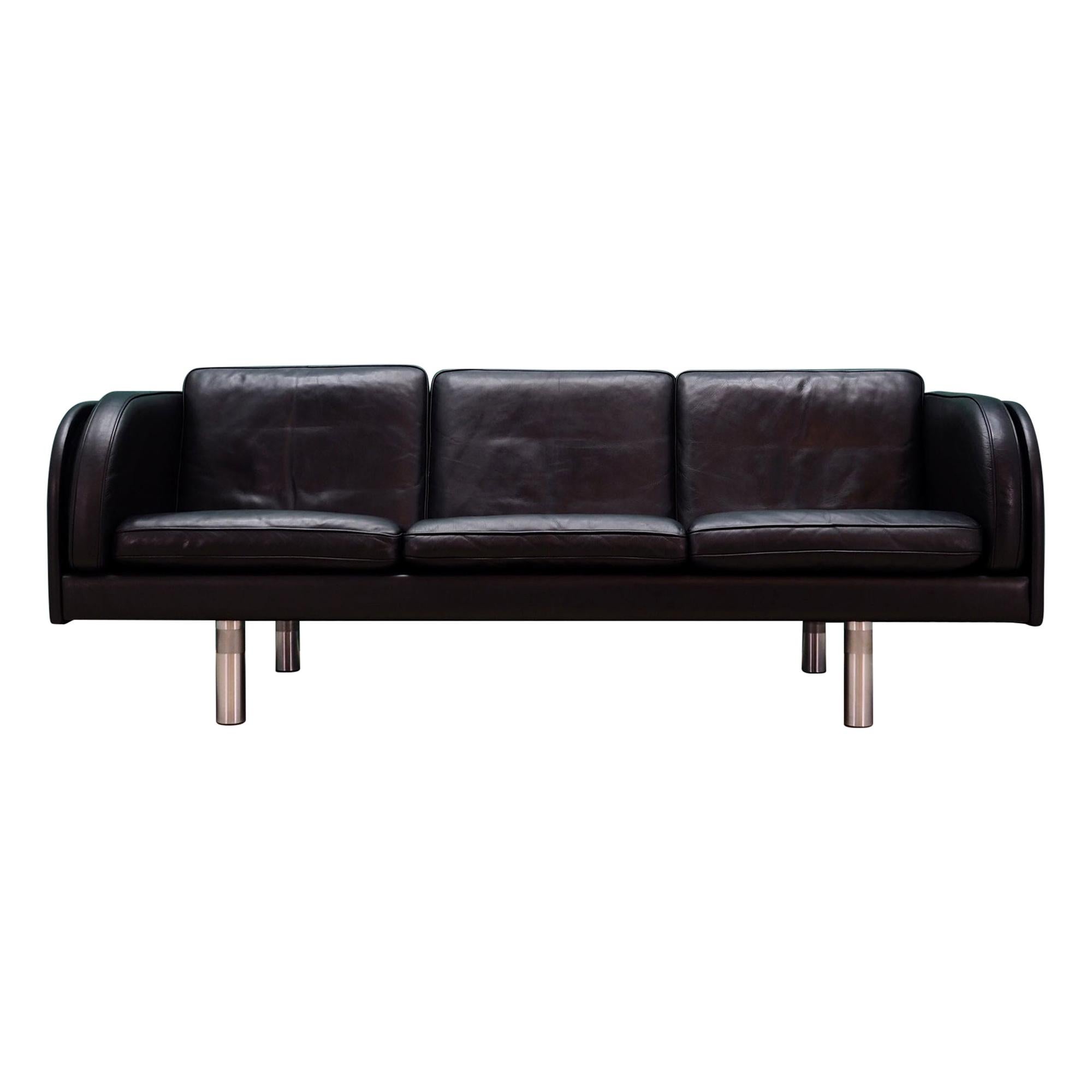 Black Scandinavian Leather Sofa at 1stdibs