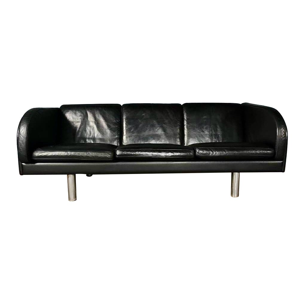 Erik Jørgensen EJ203 3 Seater Sofa Jørgen Gammelgaard Black Leather Mid Century