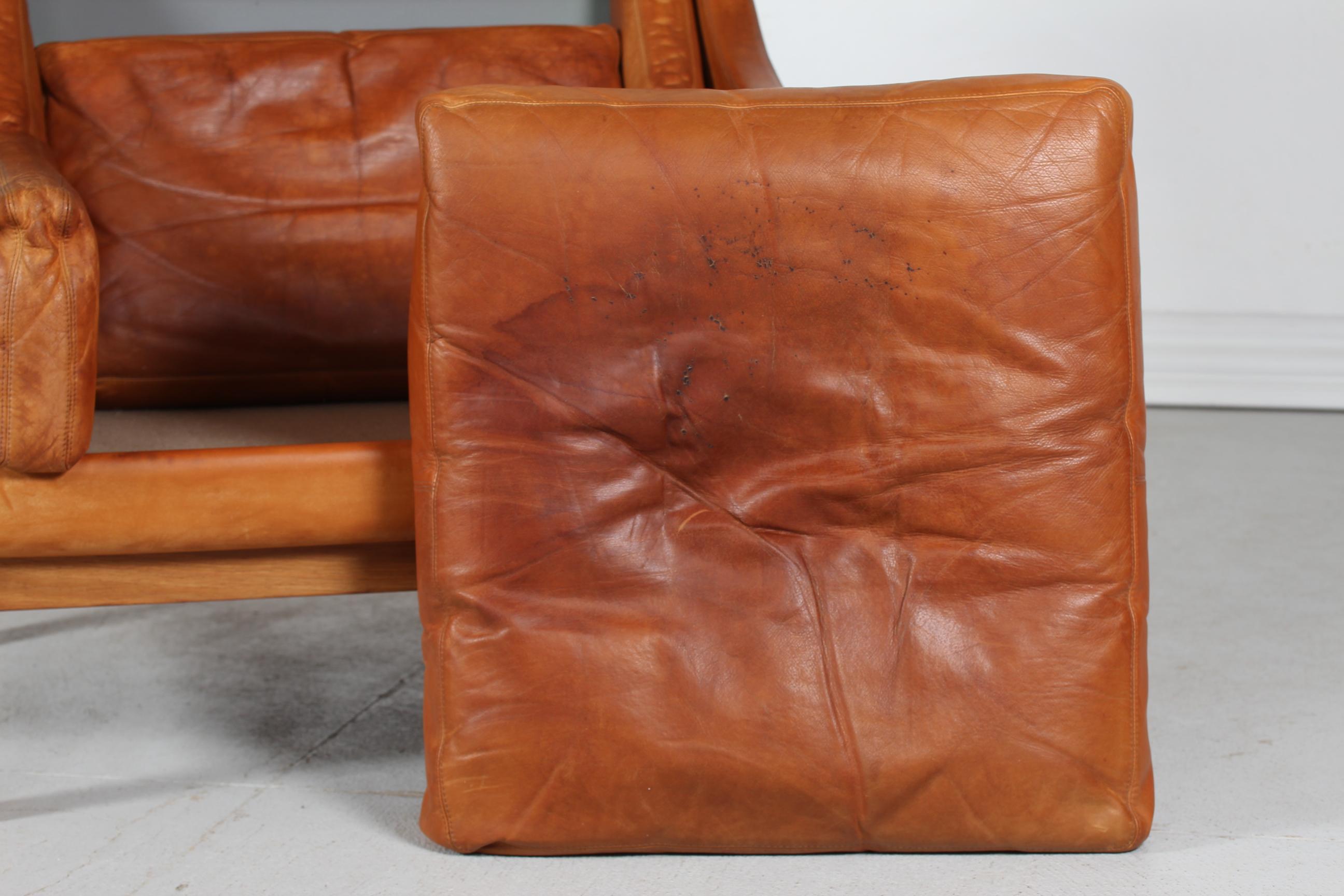 Erik Jørgensen Lounge Chair with Cognac Colored Patinated Leather Denmark 1970s 2