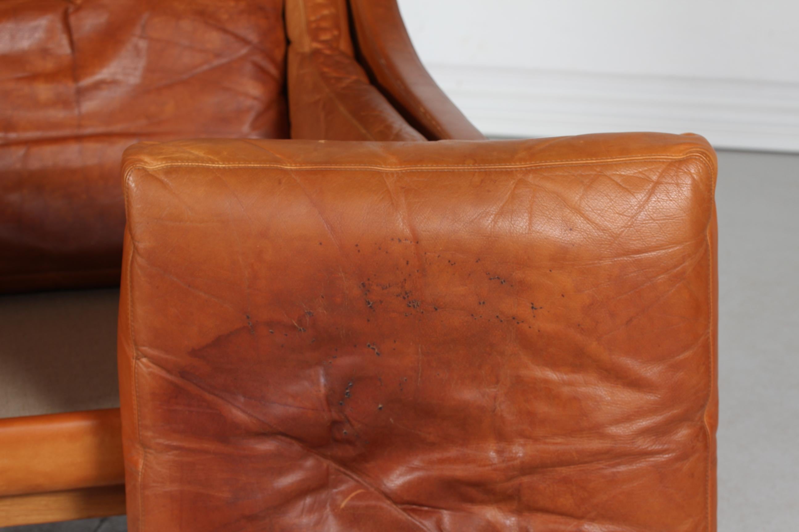 Erik Jørgensen Lounge Chair with Cognac Colored Patinated Leather Denmark 1970s 1