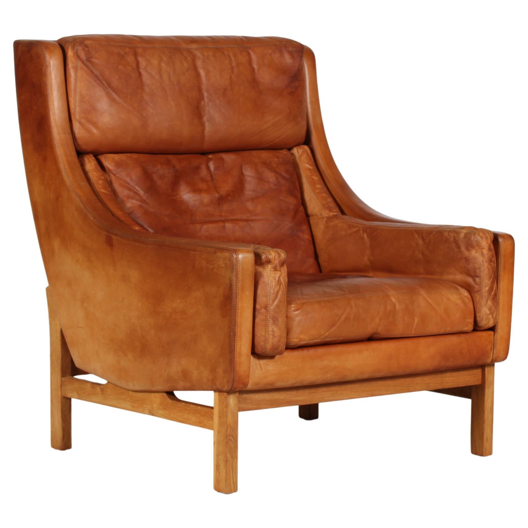 Erik Jørgensen Lounge Chair with Cognac Colored Patinated Leather Denmark 1970s