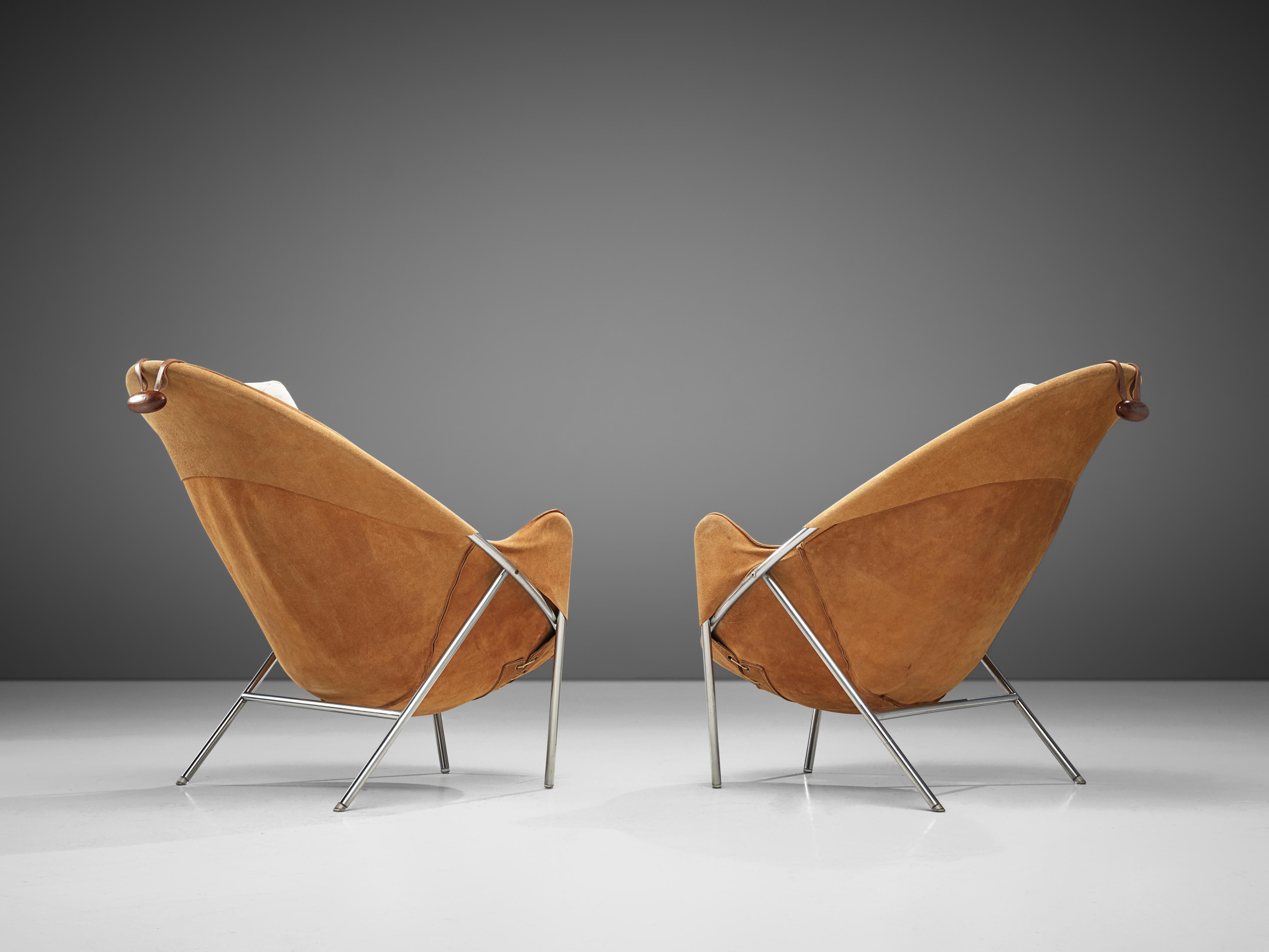 Mid-20th Century Erik Jørgensen Pair of Lounge Chairs in Cognac Suede