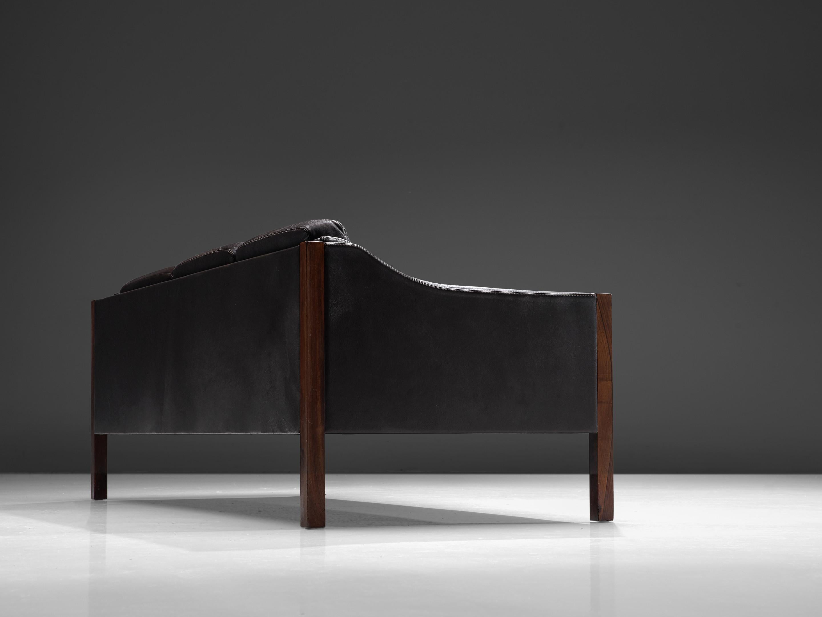Danish Erik Jørgensen Sofa in Dark Brown Leather and Rosewood
