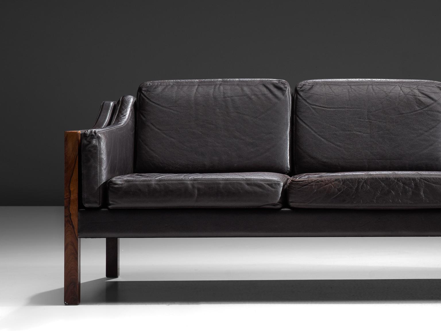 Erik Jørgensen Sofa in Dark Brown Leather and Rosewood In Good Condition In Waalwijk, NL