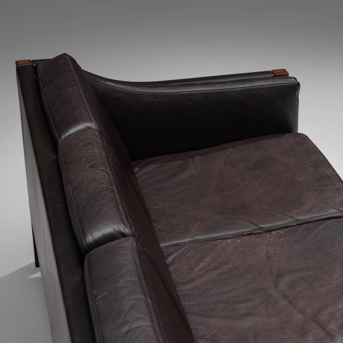 Mid-20th Century Erik Jørgensen Sofa in Dark Brown Leather and Rosewood