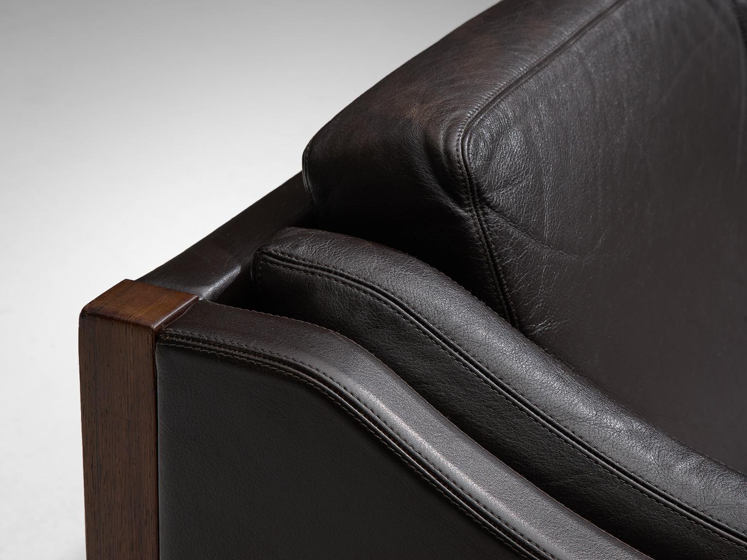 Erik Jørgensen Sofa in Dark Brown Leather and Rosewood 1