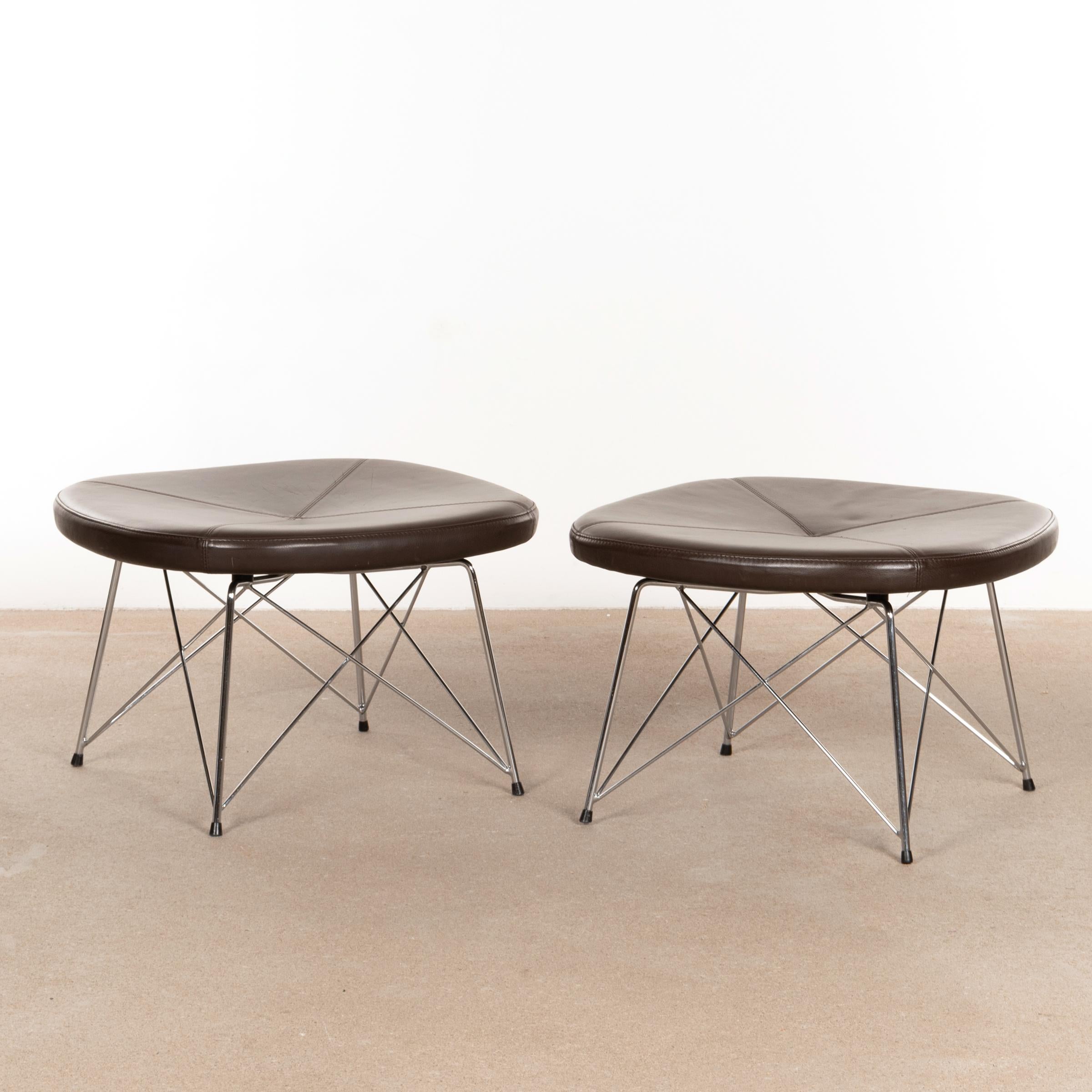 Mid-Century Modern Erik Jørgensen Stools 'Model EJ 141' in Brown Leather and Chrome Frames, Denmark