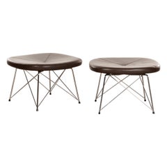 Erik Jørgensen Stools 'Model EJ 141' in Brown Leather and Chrome Frames, Denmark