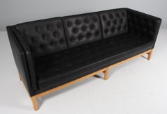 Erik Jørgensen EJ 315/3 Sofa, Black Leather, Oak Frame, 1960s Denmark