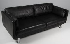 Divano a tre posti Erik Jørgensen Modello 220, Pelle nera