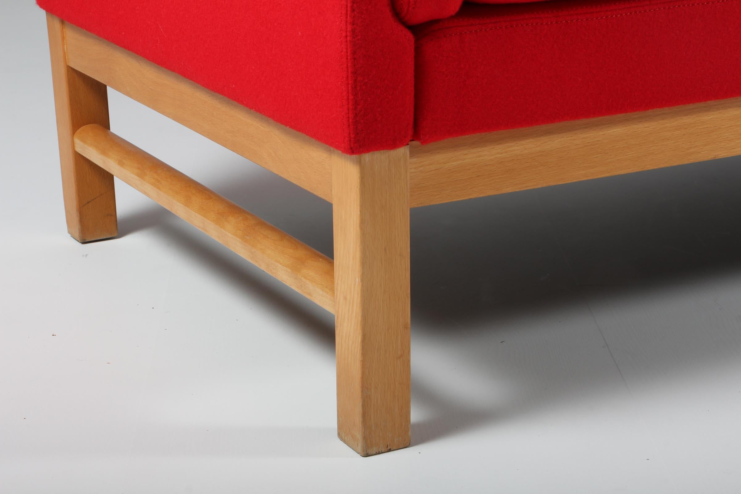 Mid-20th Century Erik Jørgensen Three-Seat Sofa, Red and Yellow Wool, Beech, 1960s