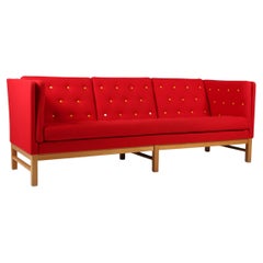 Erik Jørgensen Three-Seat Sofa, Red and Yellow Wool, Beech, 1960s