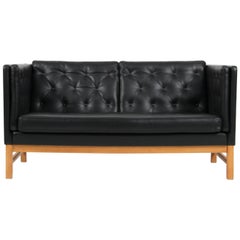 Erik Jørgensen Two-Seater Sofa, Black Leather and Oak