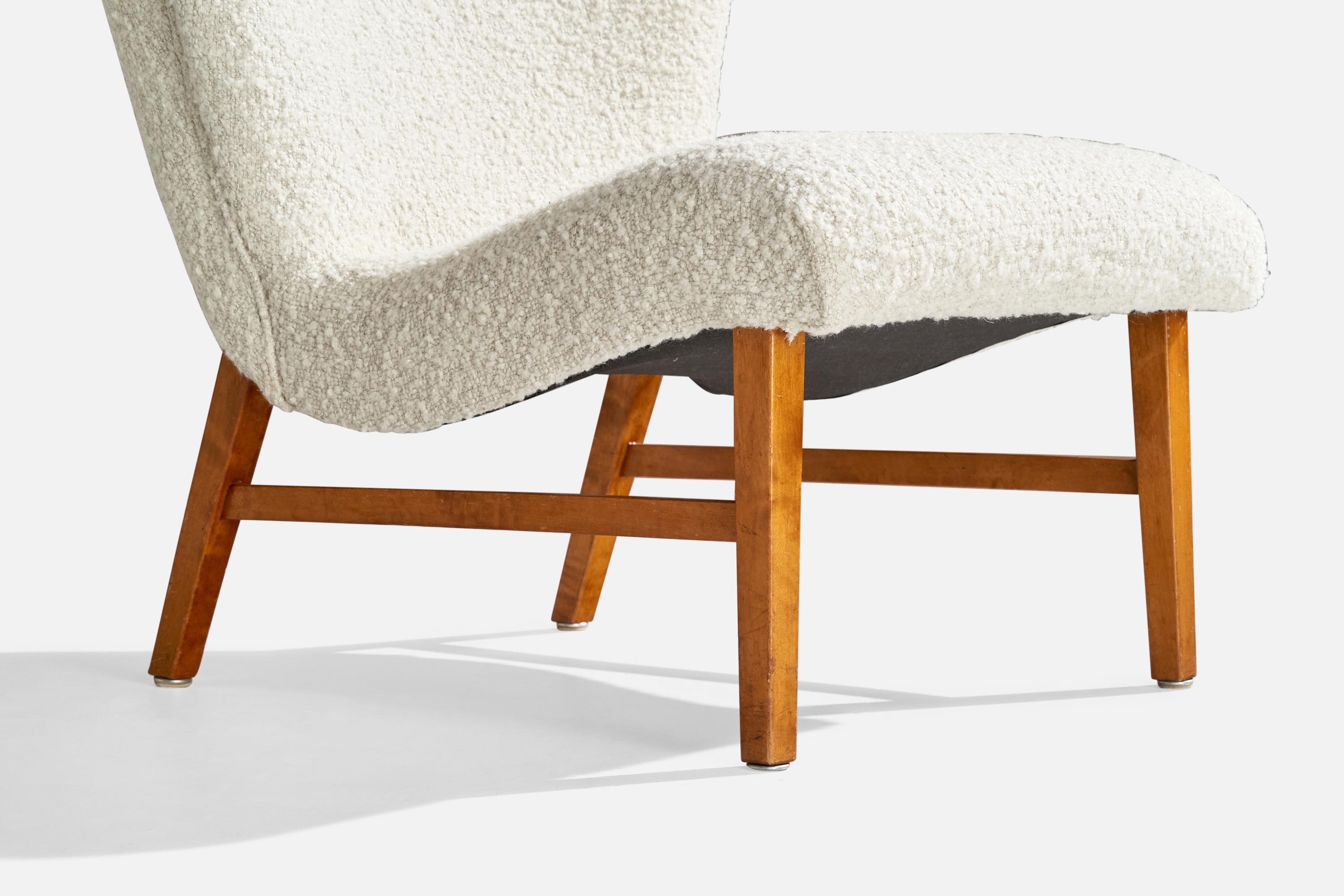 Erik Karlén Attribution, Slipper Chair, Birch, Fabric, Sweden, 1950s 4