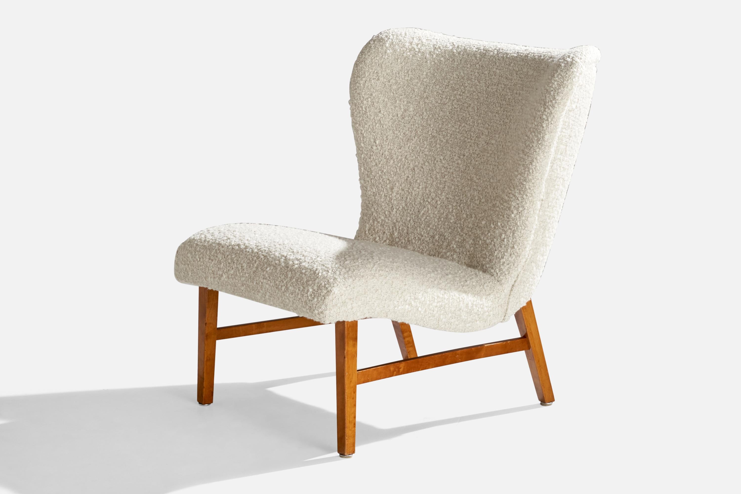 Swedish Erik Karlén Attribution, Slipper Chair, Birch, Fabric, Sweden, 1950s