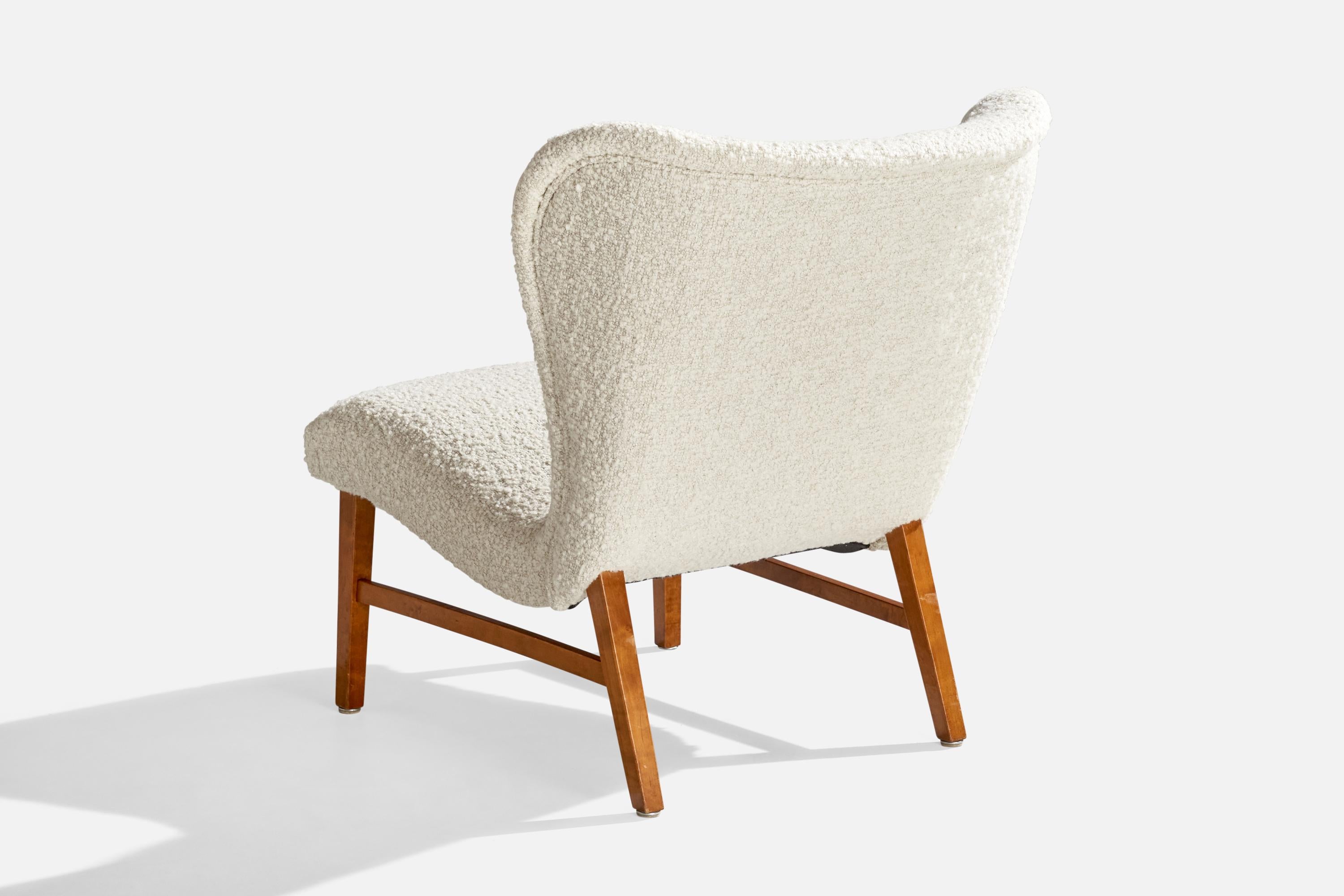 Erik Karlén Attribution, Slipper Chair, Birch, Fabric, Sweden, 1950s In Good Condition In High Point, NC