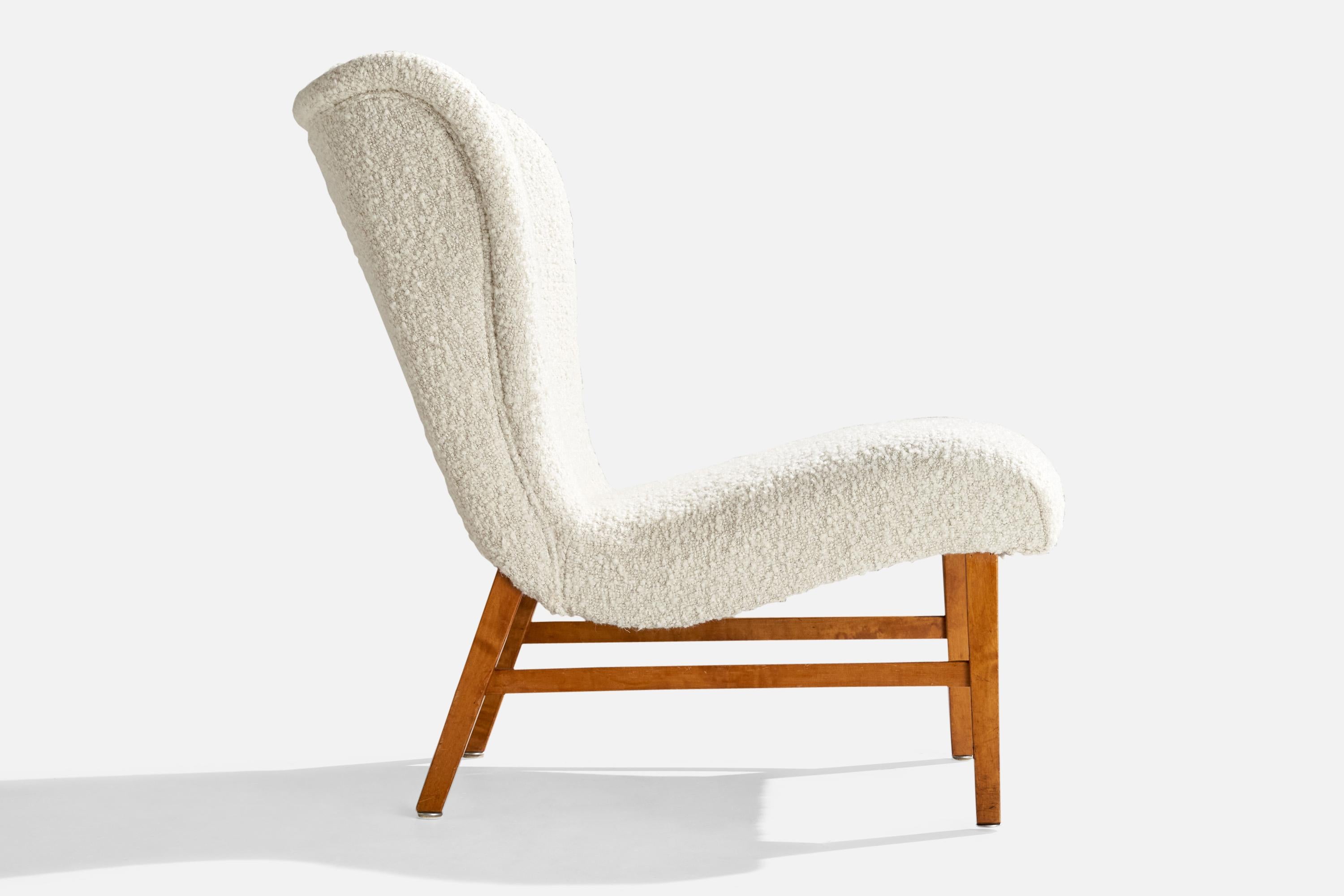 Mid-20th Century Erik Karlén Attribution, Slipper Chair, Birch, Fabric, Sweden, 1950s