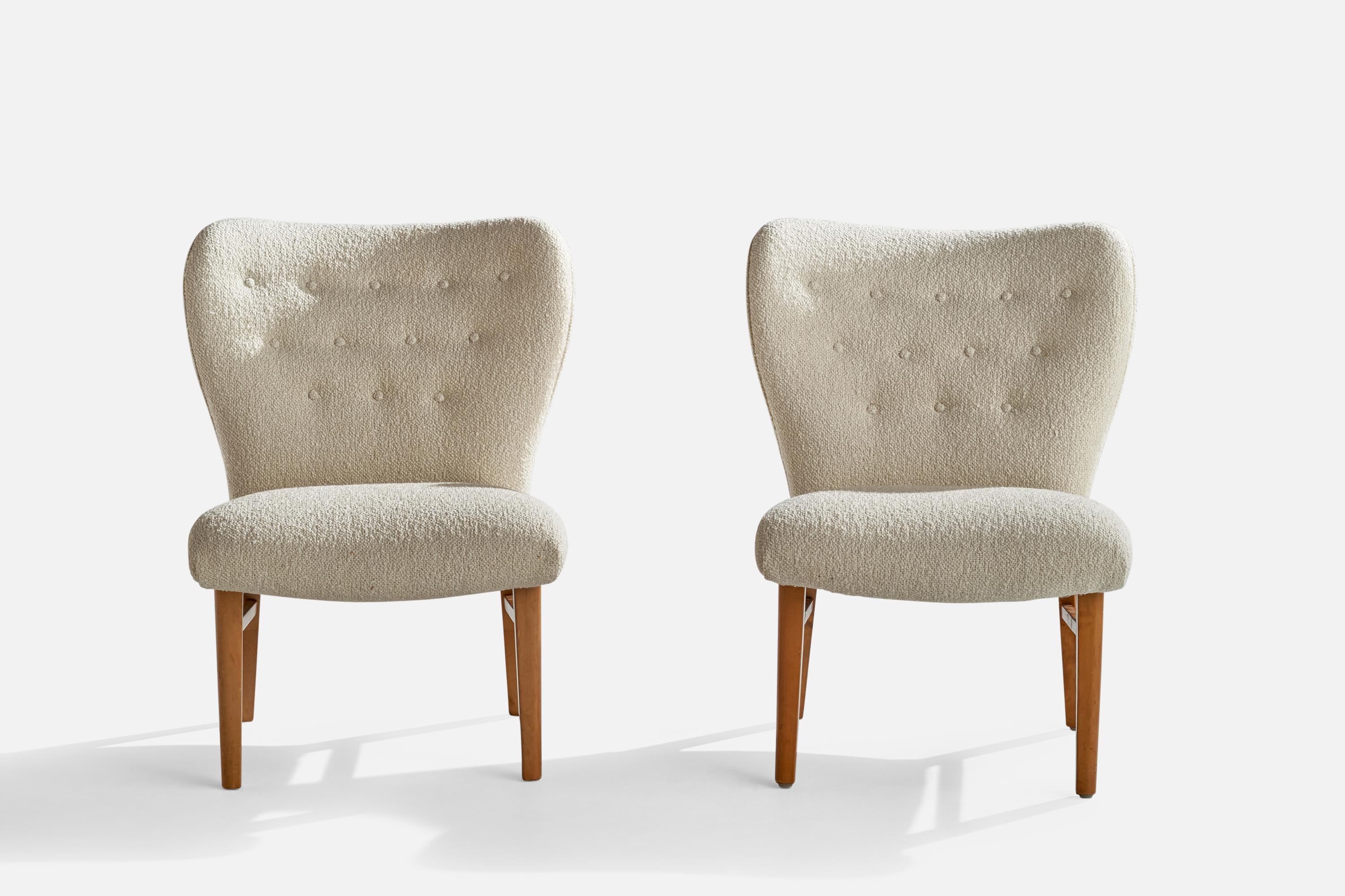 Swedish Erik Karlén Attribution, Slipper Chairs, Beech, Fabric, Sweden, 1950s For Sale