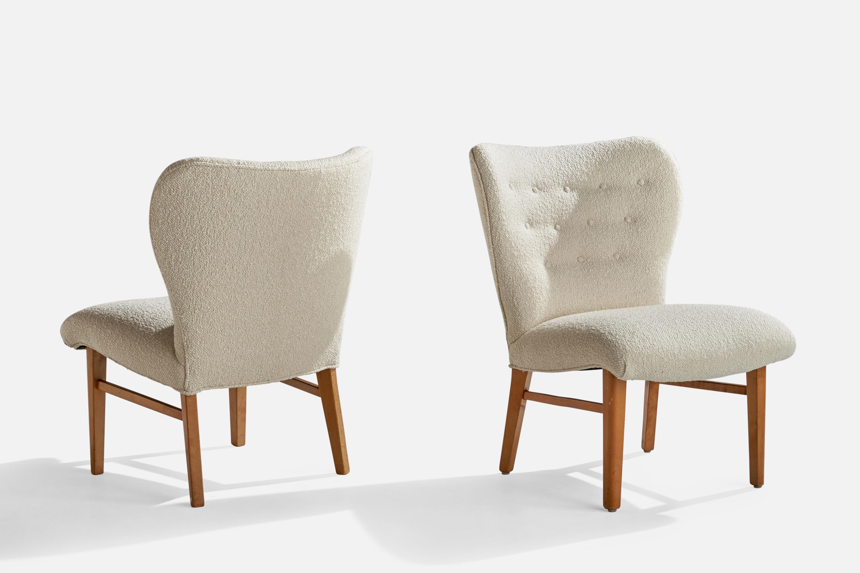 Erik Karlén Attribution, Slipper Chairs, Beech, Fabric, Sweden, 1950s In Good Condition For Sale In High Point, NC