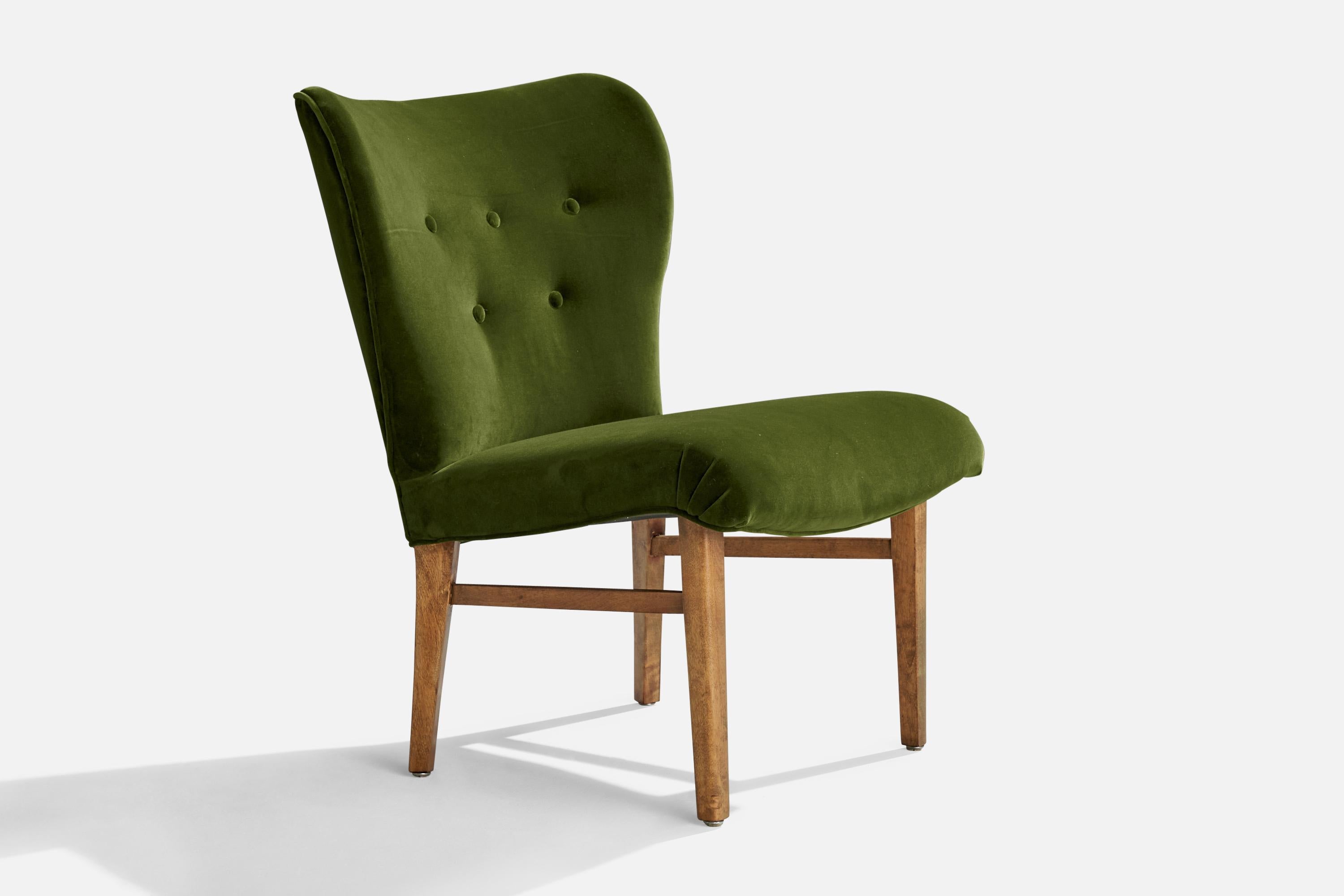 Swedish Erik Karlén Attribution, Slipper Chairs, Beech, Fabric, Sweden, 1950s For Sale