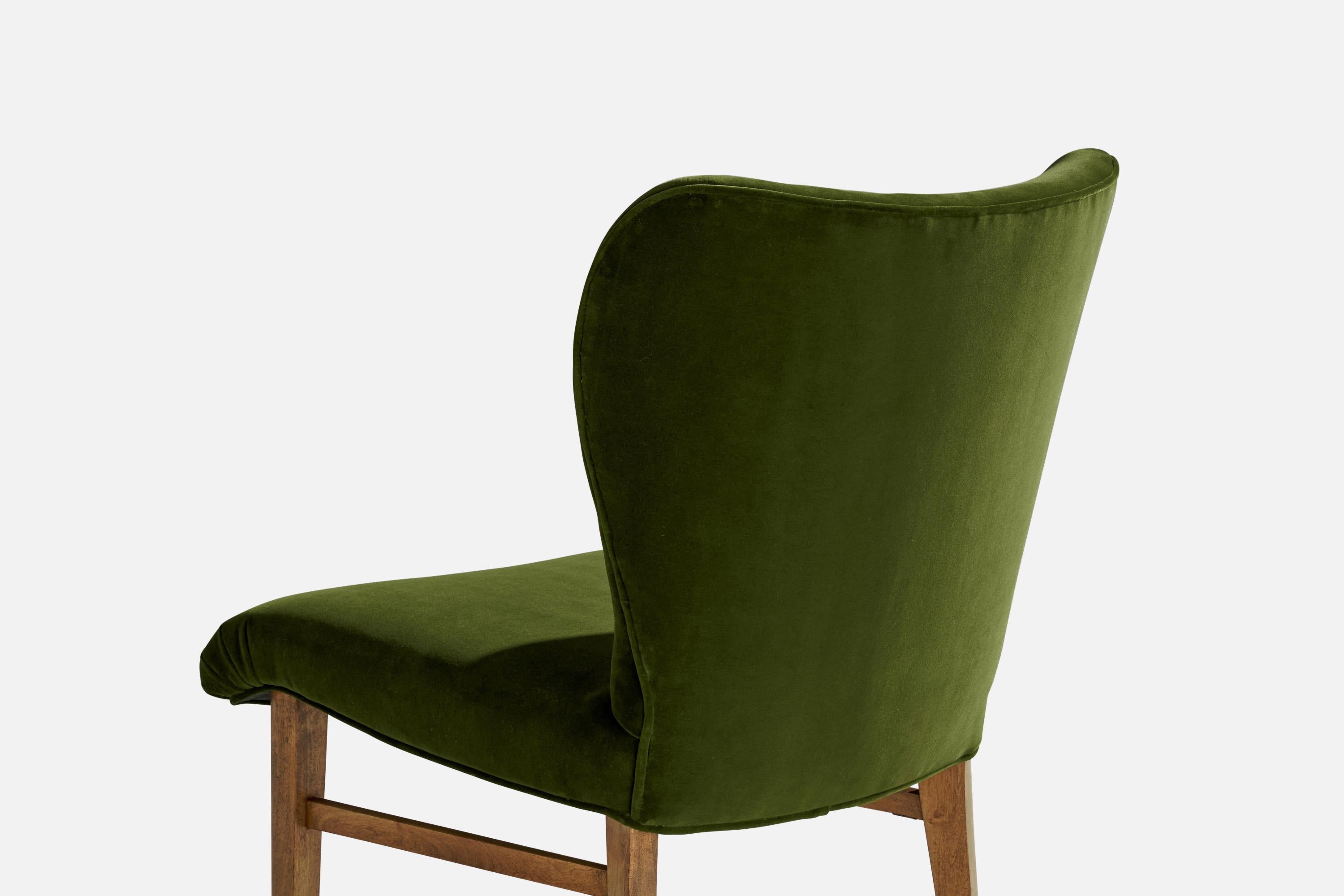 Mid-20th Century Erik Karlén Attribution, Slipper Chairs, Beech, Fabric, Sweden, 1950s For Sale
