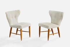 Erik Karlén Atribución, Sillas Slipper, Madera, Tela, Suecia, Años 50