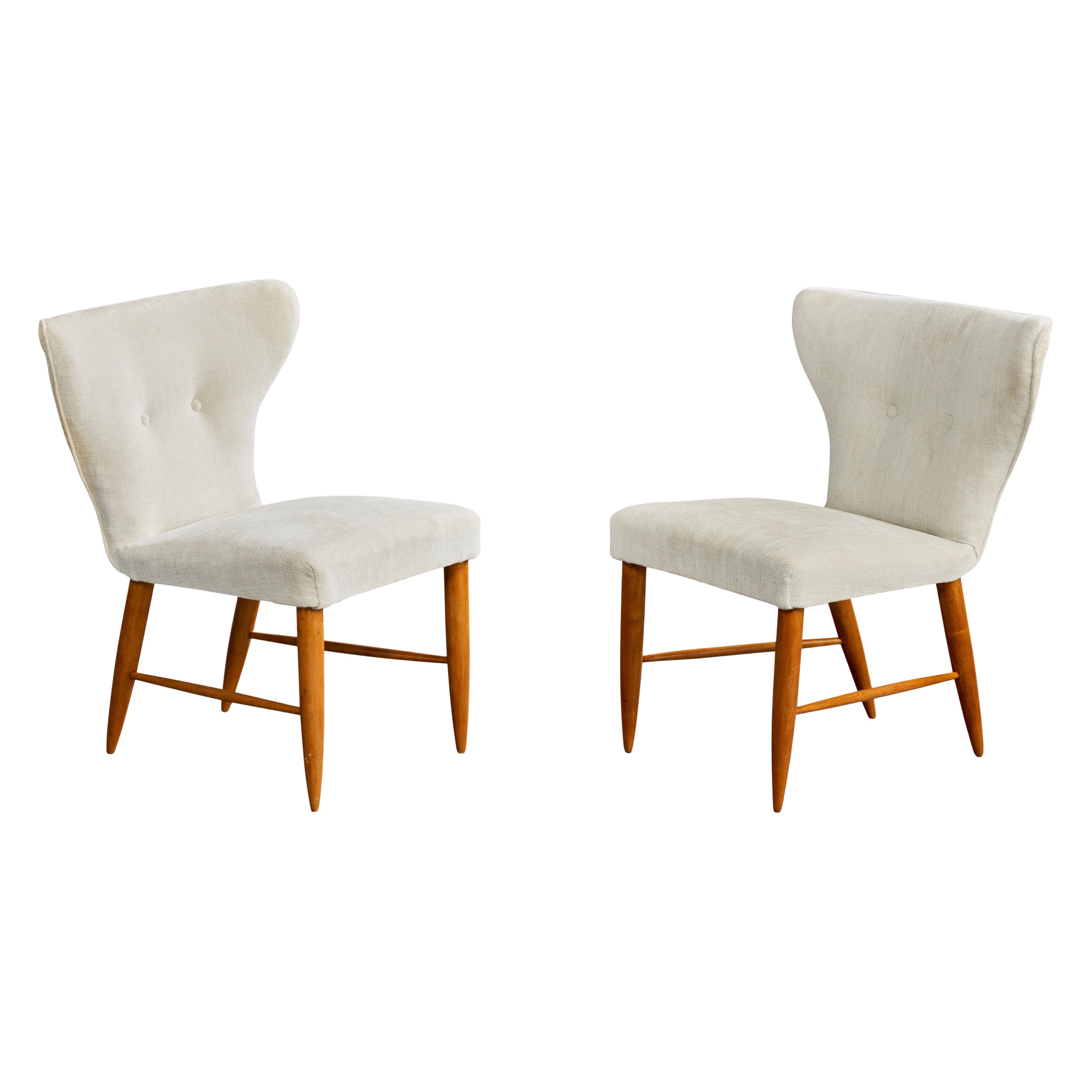 Erik Karlén Attribution, Slipper Chairs, Wood, Fabric, Sweden, 1950s