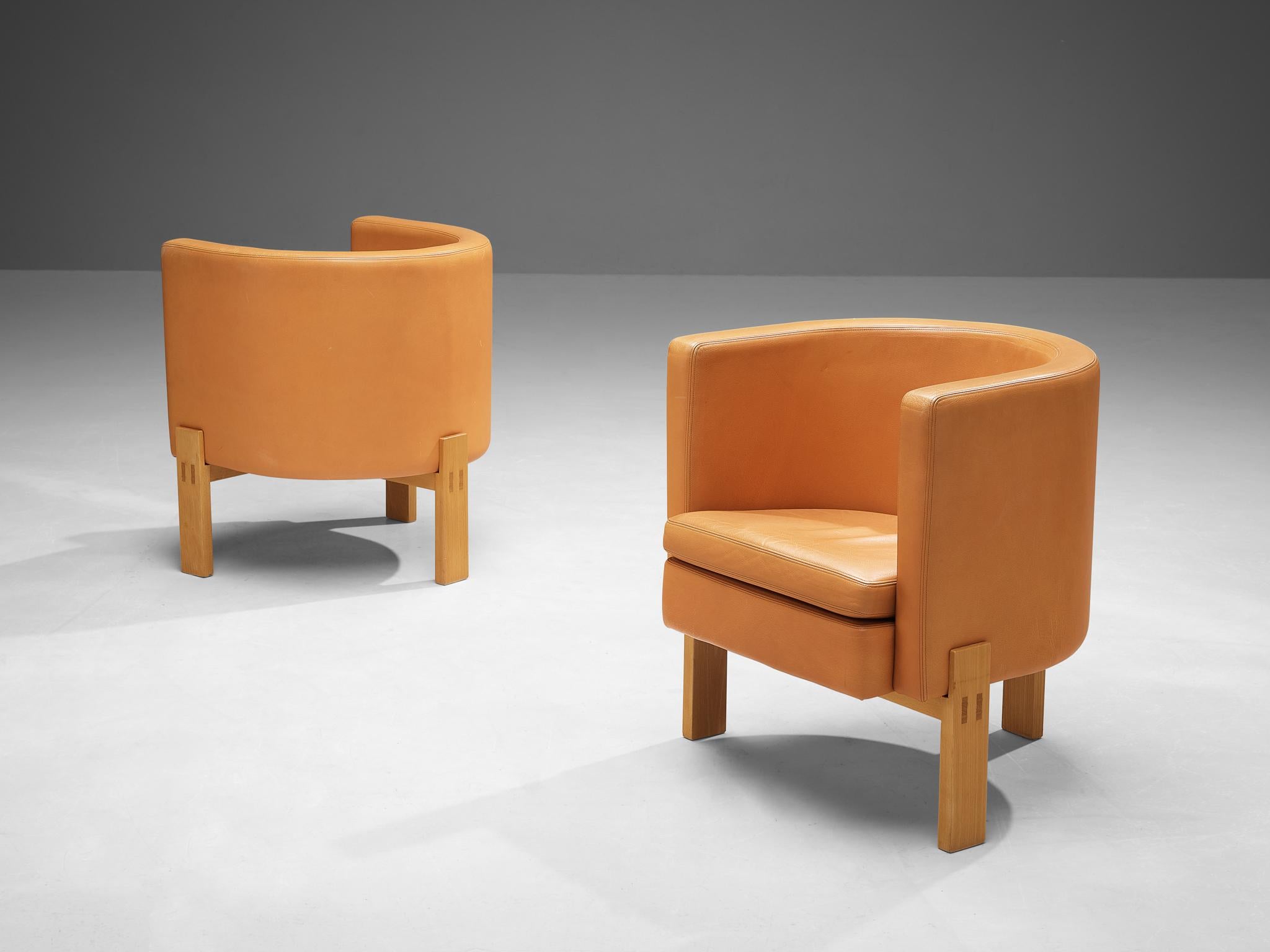 Erik Karlström for Källemo Pair of 'Club' Easy Chairs in Caramel Leather 2