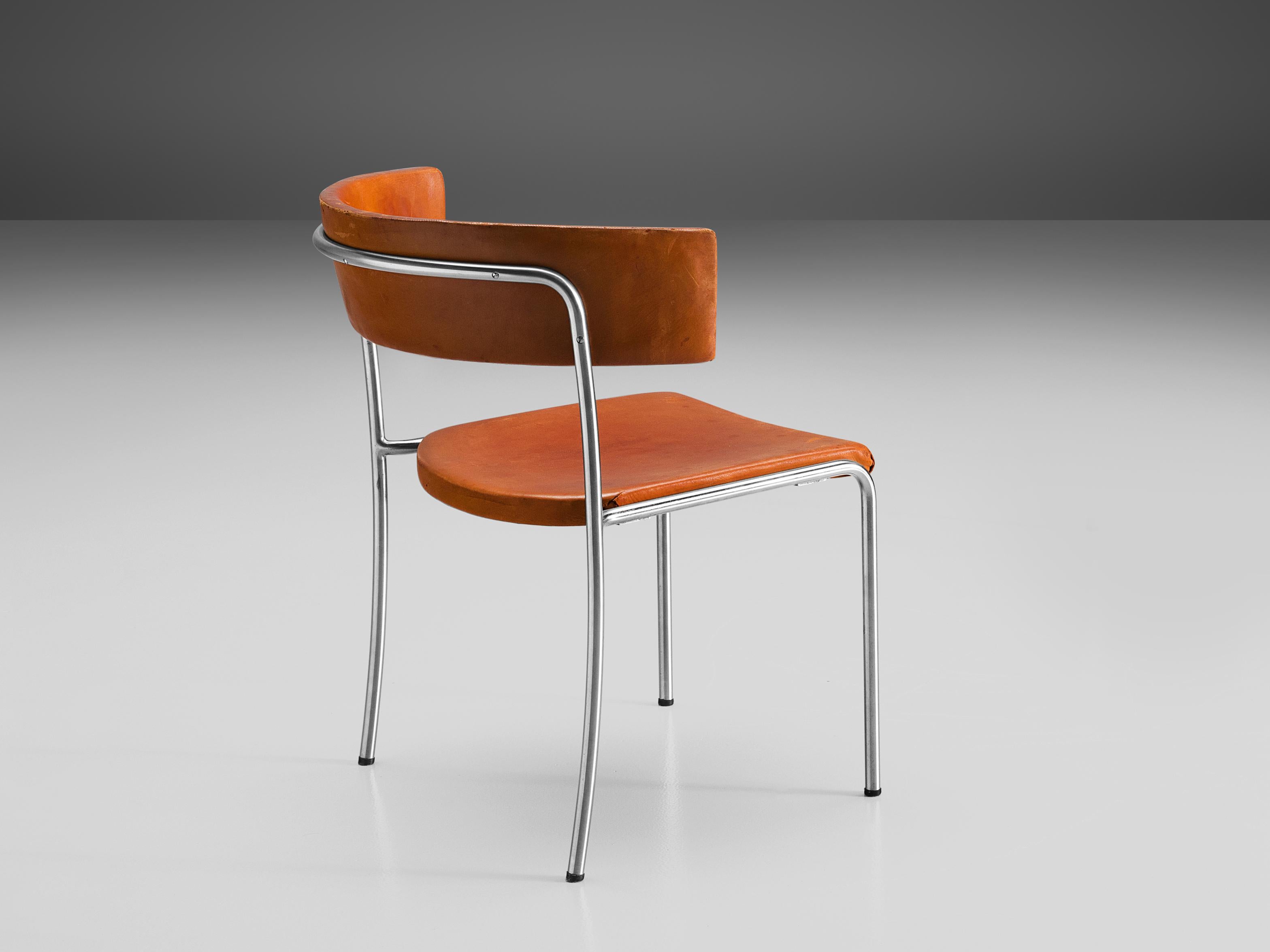 Erik Karlström, side chair, cognac leather, metal, Sweden, 1965

This exceptional chair was designed for the Civic Hall Orebro (1957-1965) which was designed by the architect Erik & Tora Ahlsén. The interior was designed by Erik Karlström and Åke
