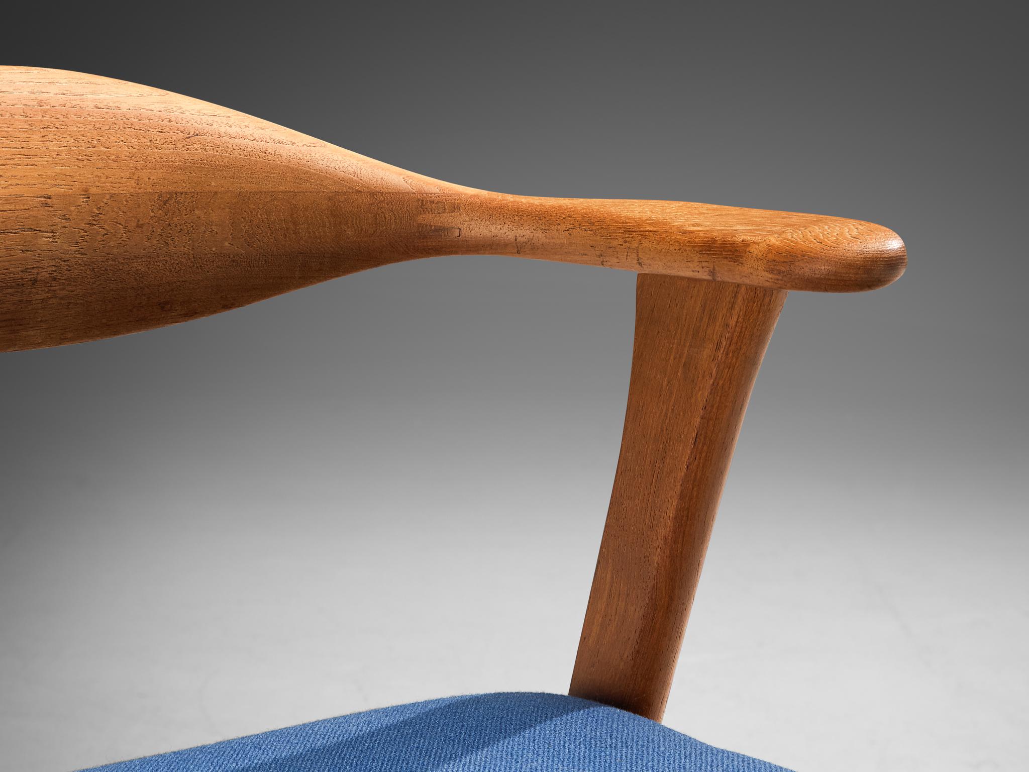 Fabric Erik Kirkegaard Armchair in Oak and Blue Upholstery  For Sale